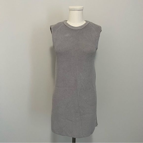 Aritzia Wilfred  Palmier Sweater Sleeveless Crew Neck Sweater Tunic Light Gray - Picture 6 of 14